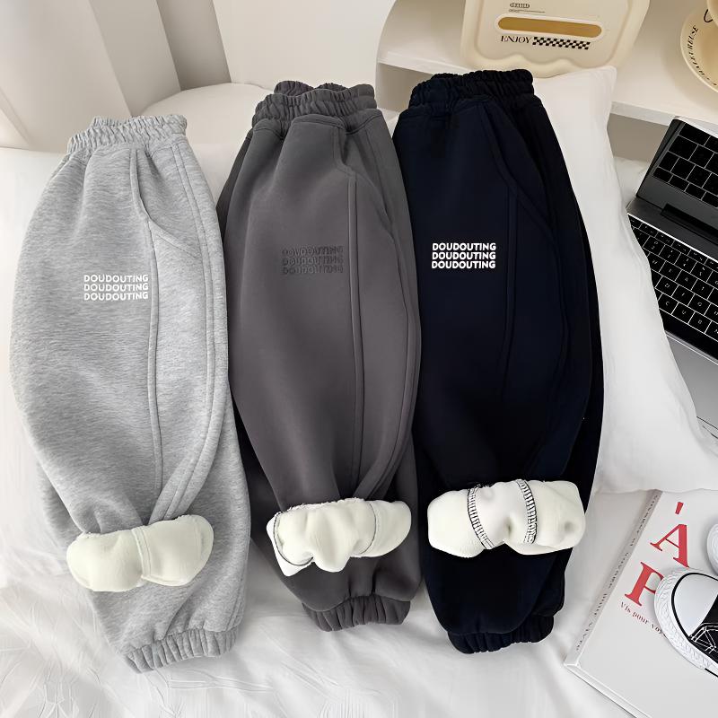 中小童一体绒卫裤加绒春秋装初冬款儿童洋气宽松裤子中童休闲长裤