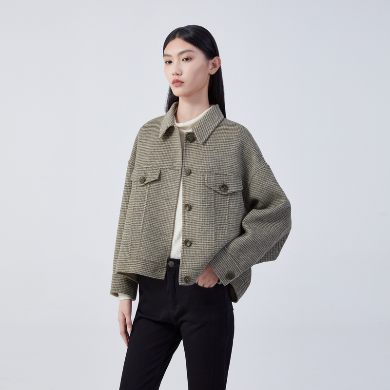 EXCEPTION宽松蝙蝠袖格纹短外套A123-D1A02