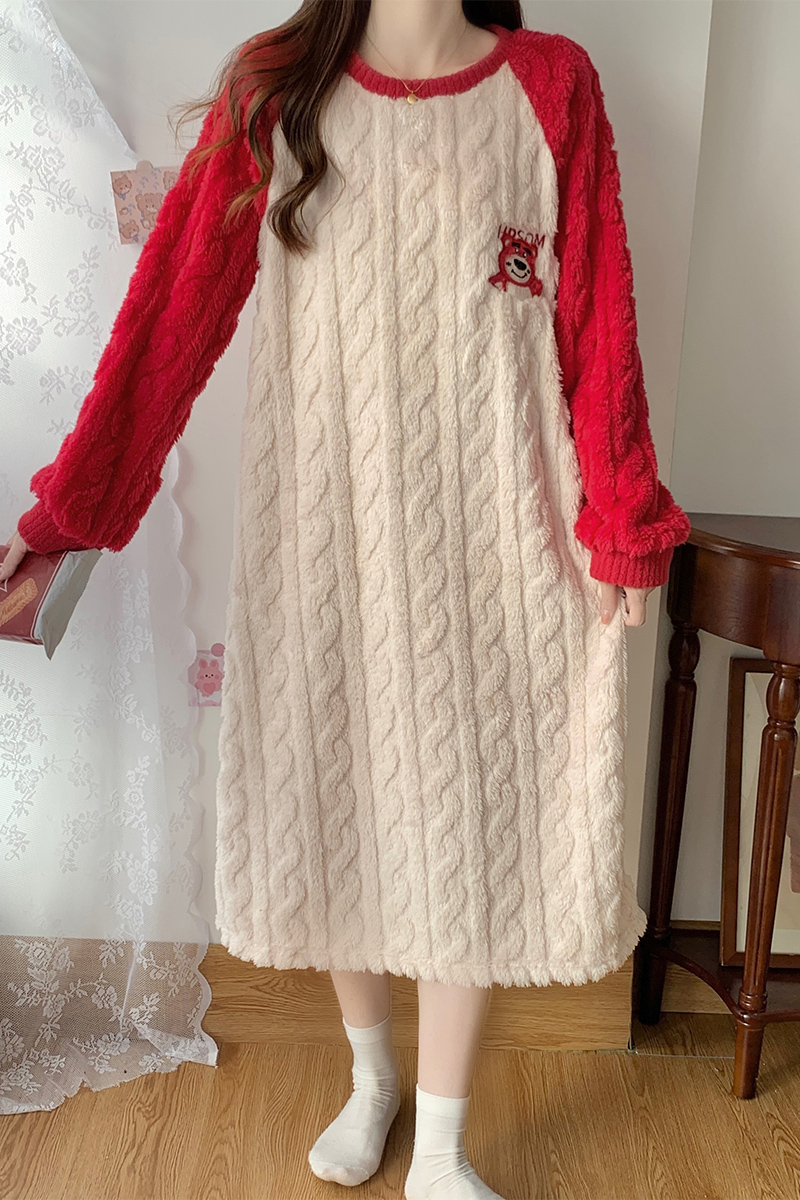 80-250斤大码宽松孕妇秋冬季法兰绒中长款休闲韩版提花绒加厚睡裙