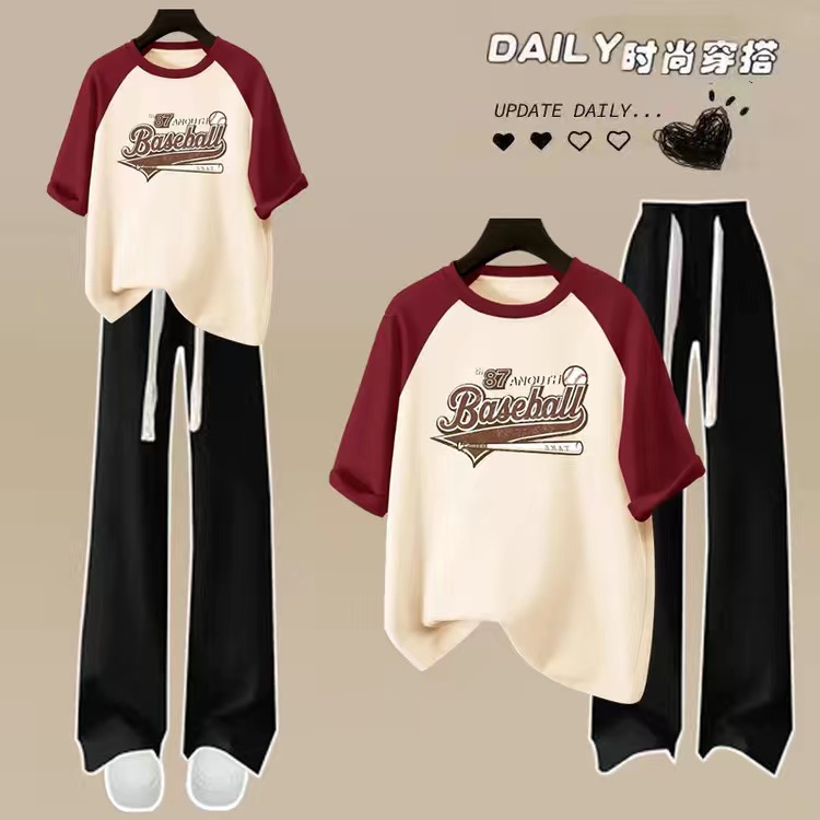 12初中学生短袖长裤运动套装女15夏装韩版女孩大童16岁衣服一整套