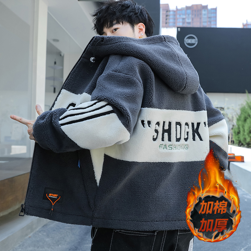 羊羔绒外套男孩冬季新款学院风防寒保暖学生青少年颗粒绒棉衣男装