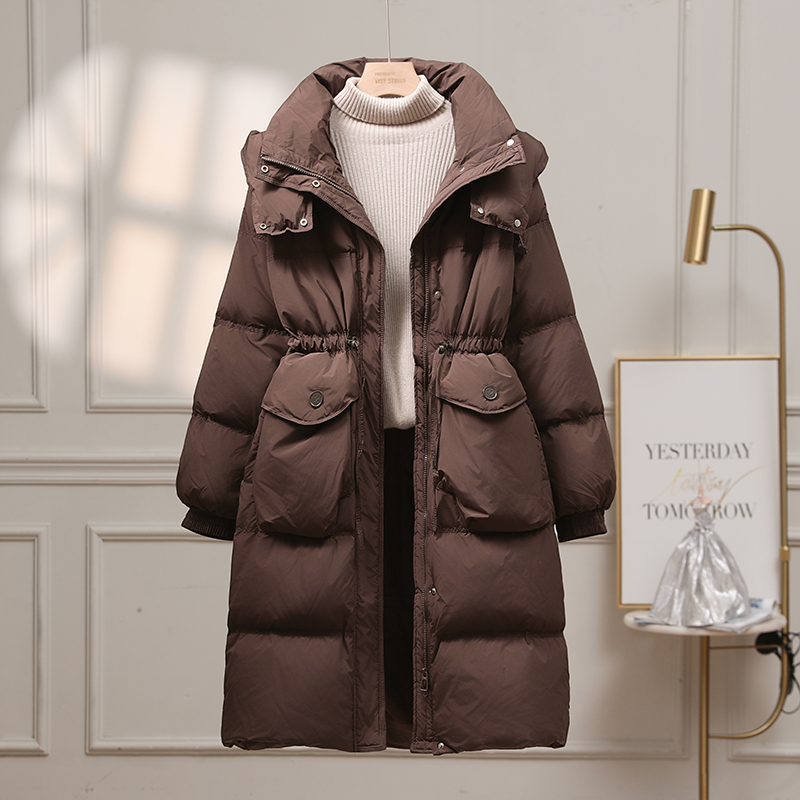 白鸭绒羽绒服女中长款2025年新款时尚收腰显瘦加厚白鸭绒外套潮