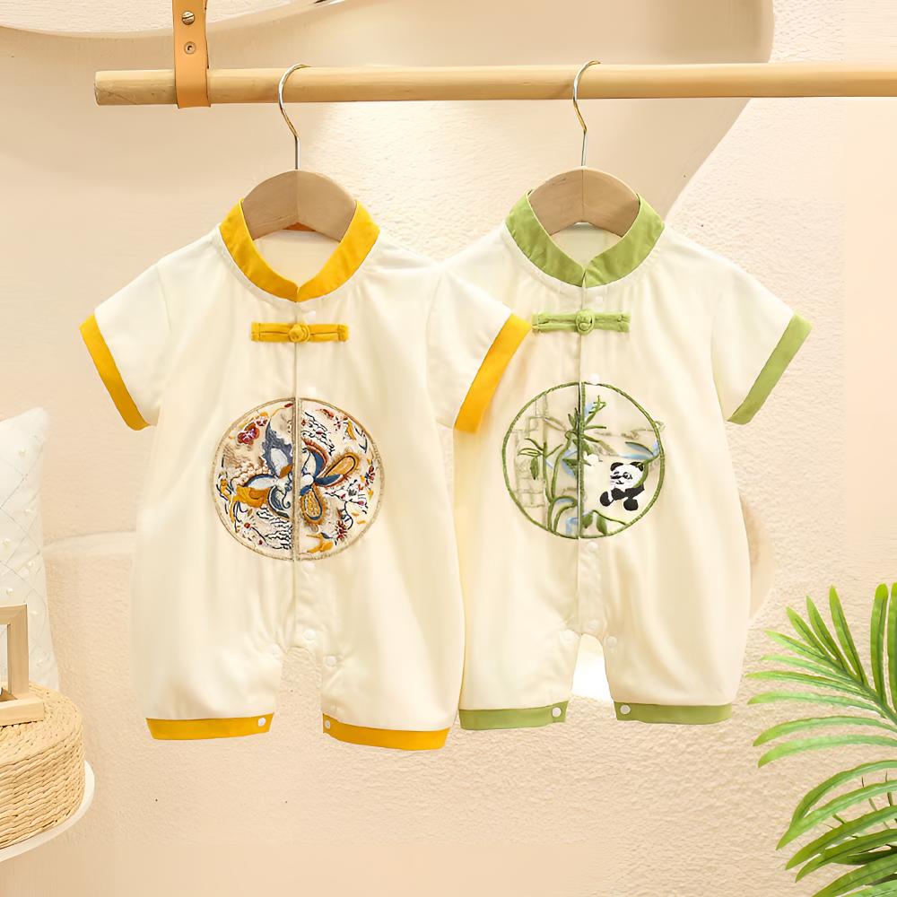 【高品质】中国风夏季薄款男女宝连体新生儿衣服哈衣爬服周岁礼服