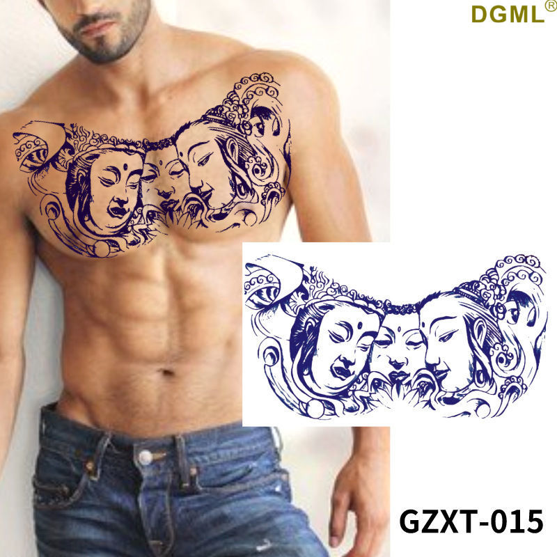 草本纹身贴三面佛花胸