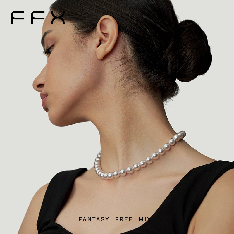 合金仿珍珠项链 弗弗西FFX【月光】【原创】定制珠光粉玻璃珠气质项链