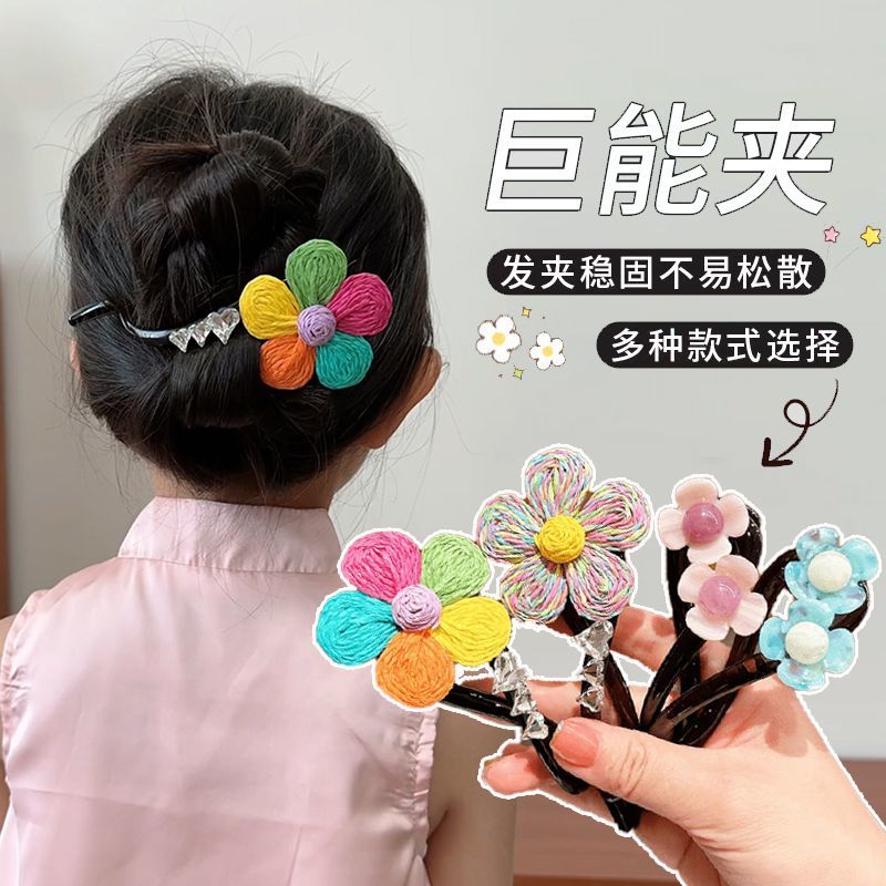 儿童发夹复古大气花朵一字夹新款高级感扭扭发夹亲子后脑勺盘发夹