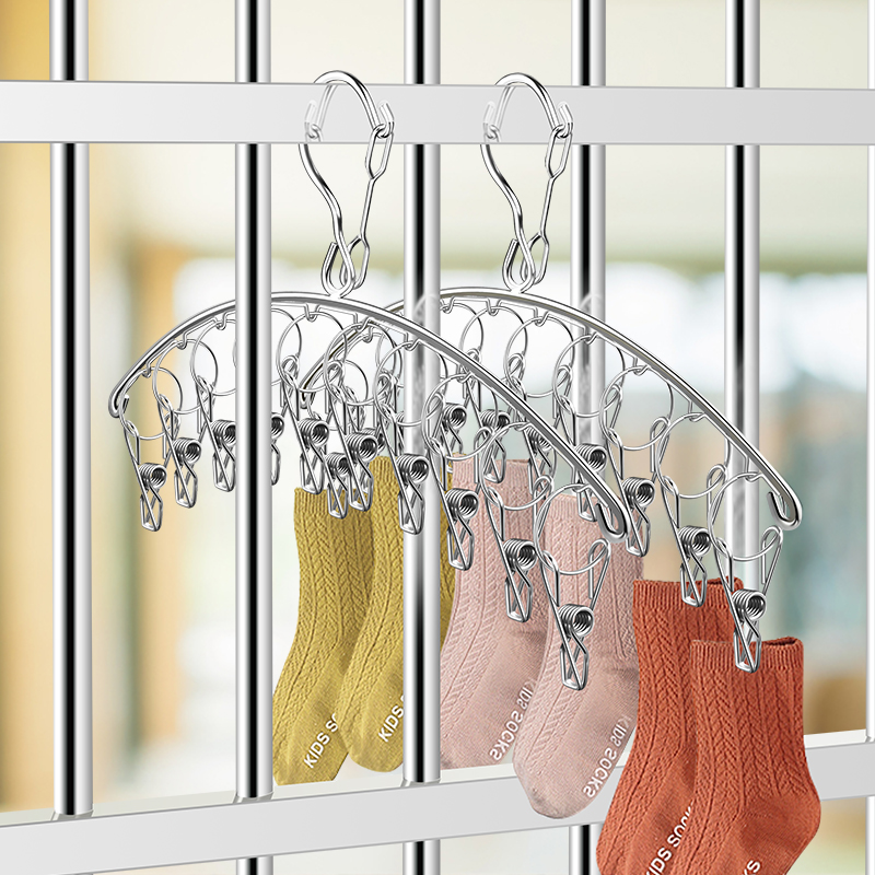 凯旺不锈钢晾衣架收纳阳台防盗飘窗均可晾晒袜架袜夹晒衣弧形收纳