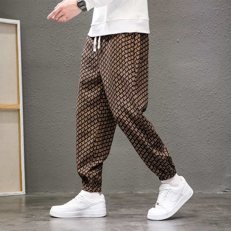 春秋新款宽松束脚裤运动卫裤男士长裤百搭九分裤大码工装休闲裤子