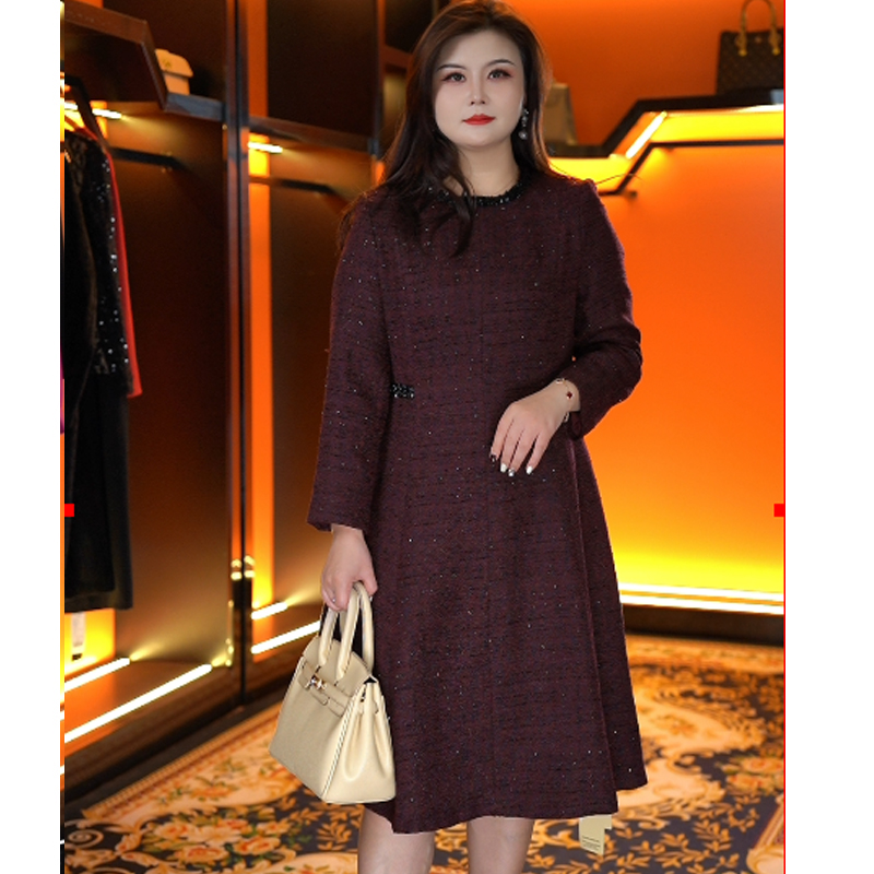 蔓缇蜜丝大码女装毛显瘦连衣裙年秋冬女气质时尚优雅轻奢小香风