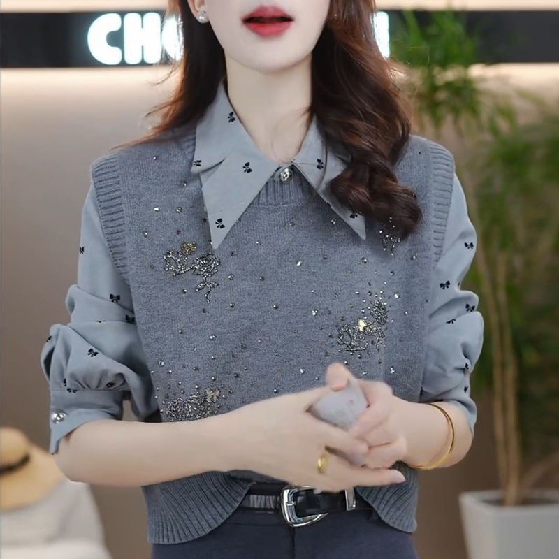 韩版轻奢烫钻马甲背心女秋冬新款洋气慵懒风百搭外穿上衣针织重工