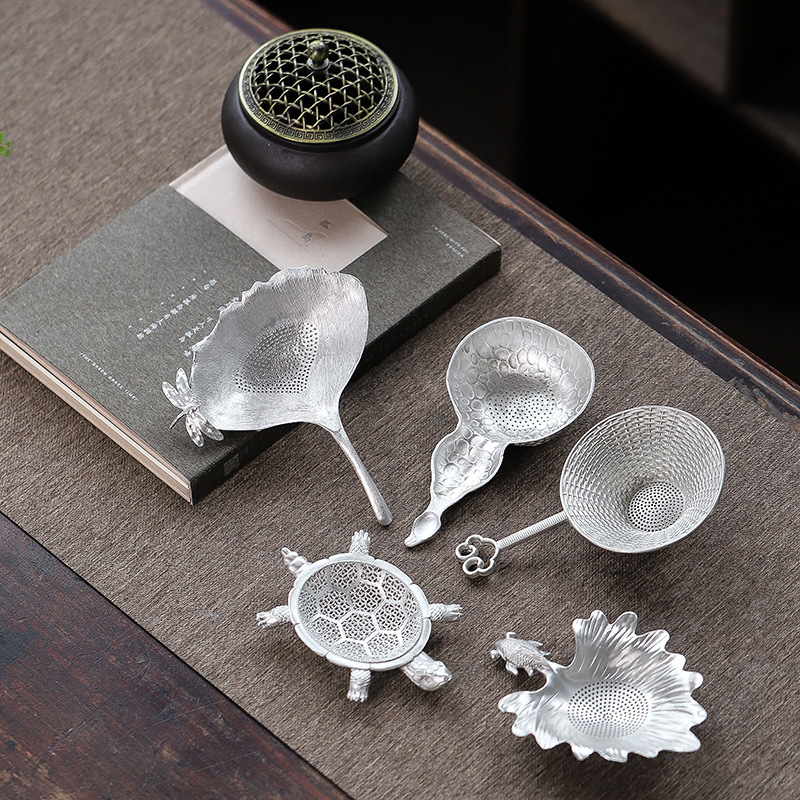 纯锡创意锤纹茶漏过滤茶具配件茶隔茶漏过滤茶滤网锦鲤茶漏禅意