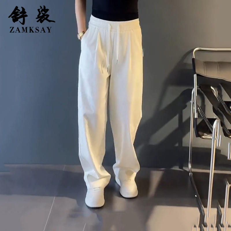 轻奢男装大码潮牌男士新款垂感阔腿休闲裤时尚百搭宽松纯色直筒裤