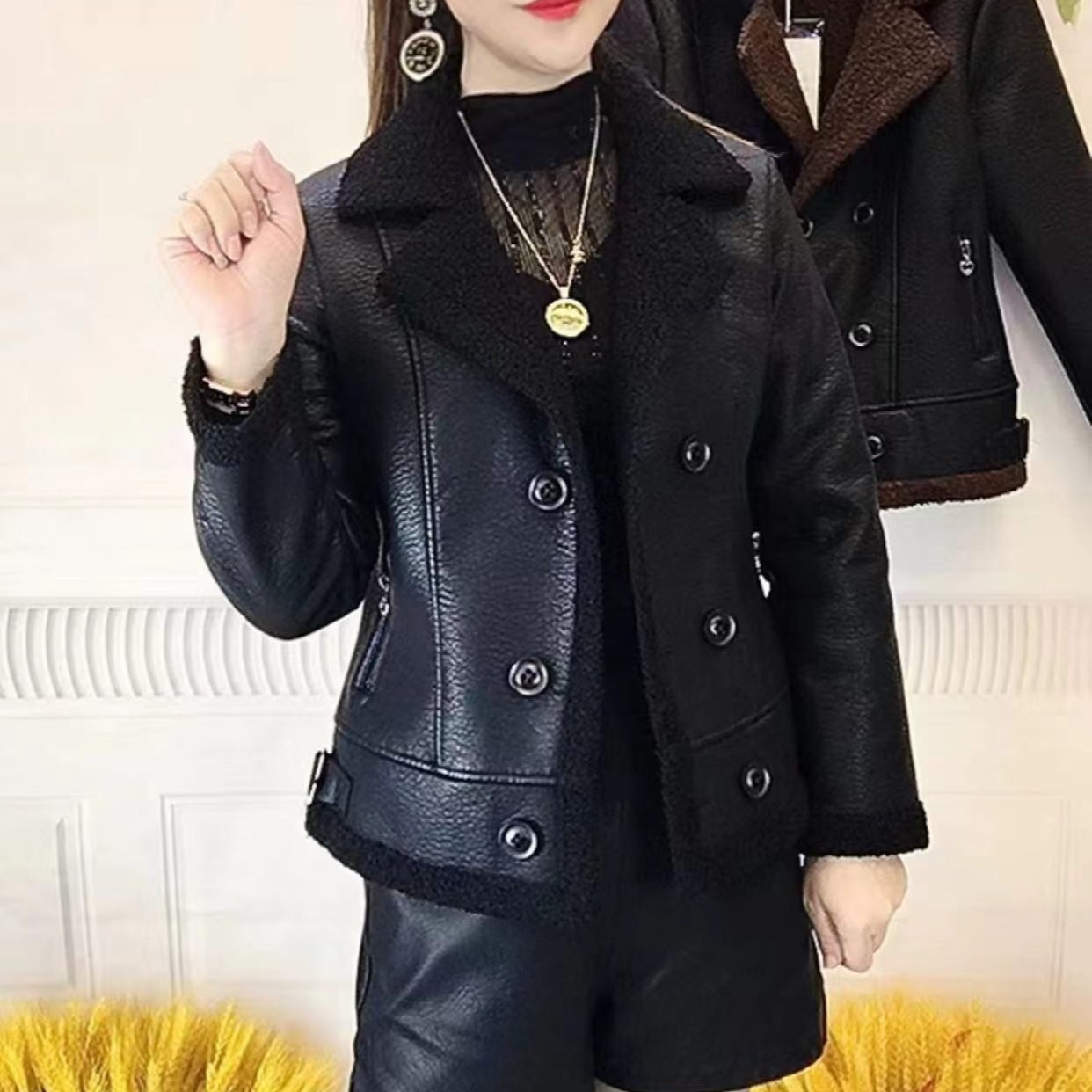 秋冬新款时尚洋气百搭水洗皮外套