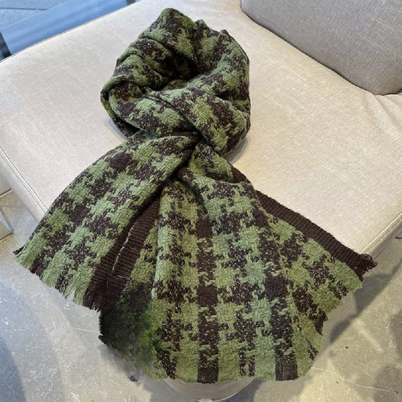 绵羊毛香香编织风牛油果绿180*40长巾披肩秋冬保暖溯源好物L093