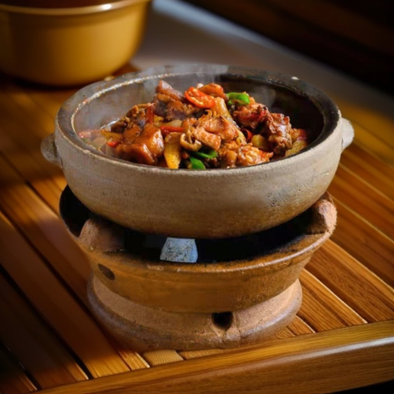 土陶小干锅钵子菜土钵陶瓷矮款酒精炉小火锅砂锅湘菜炖钵老式粗陶