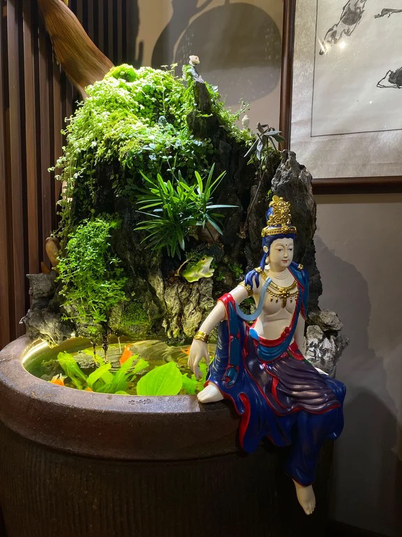 [茶缘茶空间]水月自在观音摆件中式禅意古法鱼缸装饰水月观音摆件