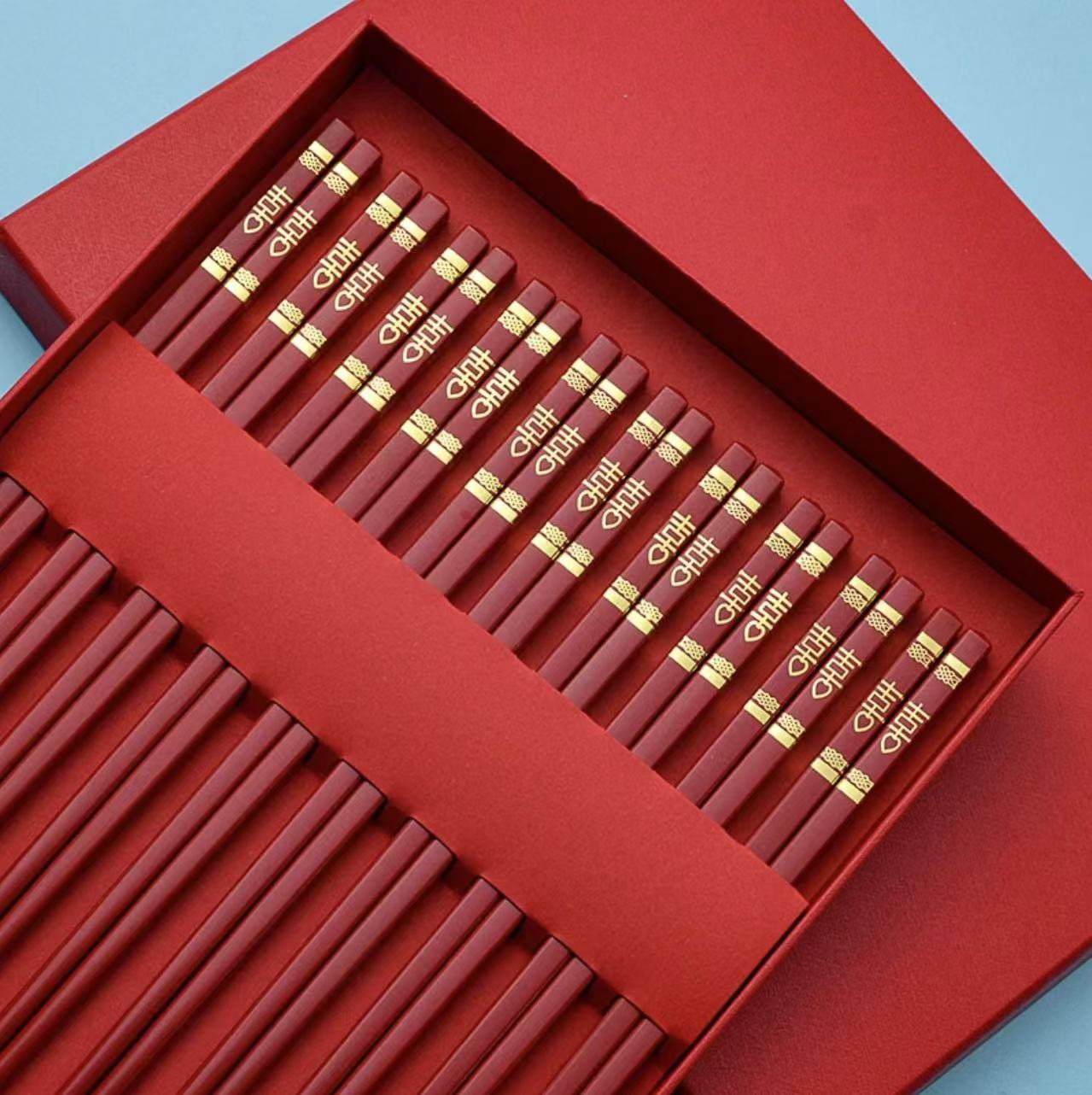 中式婚宴家用筷子高档婚庆喜宴乔迁合金筷防霉高颜值餐具筷子套装