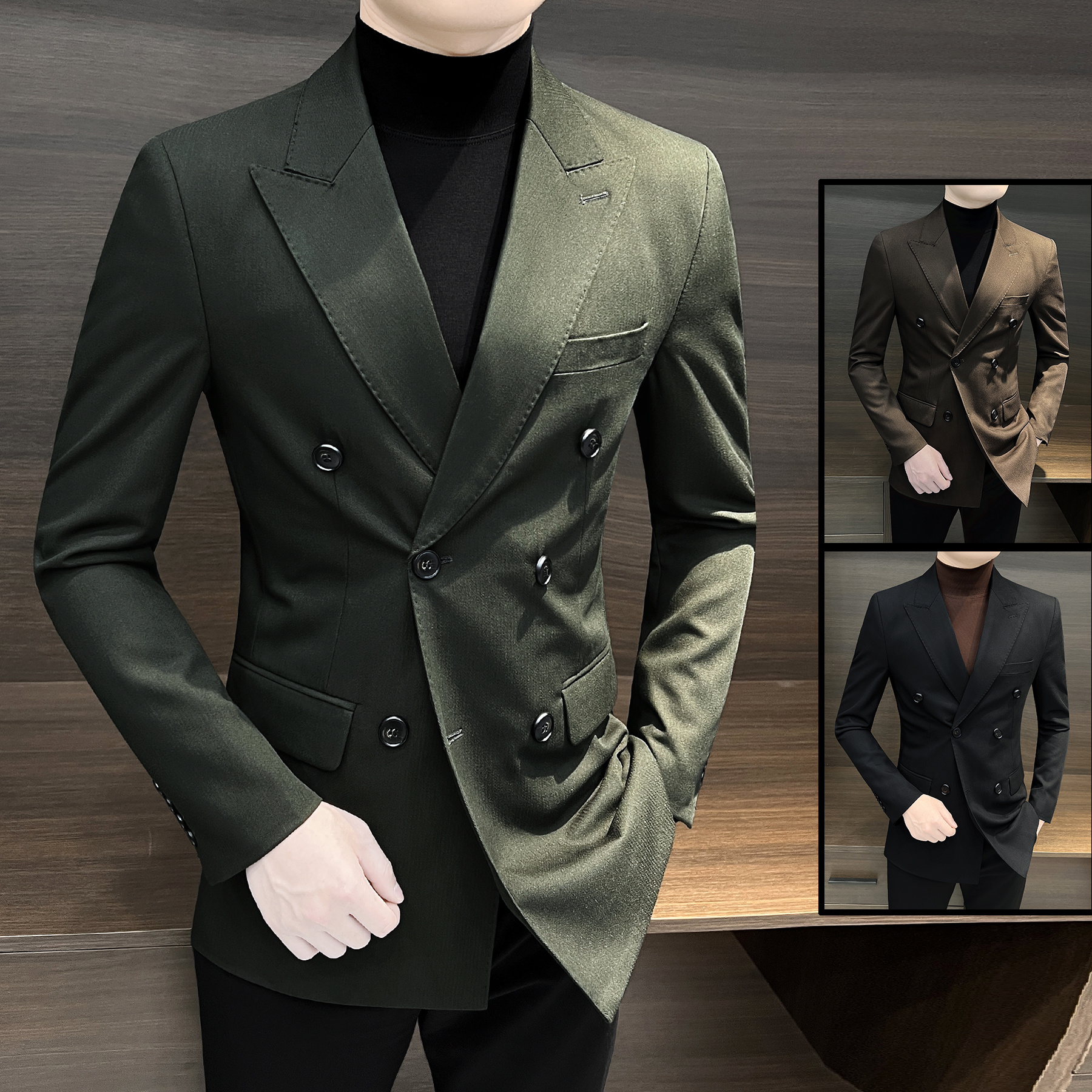 双排扣男士西装外套英伦雅痞男装戗驳领商务休闲痞帅西服单件上衣