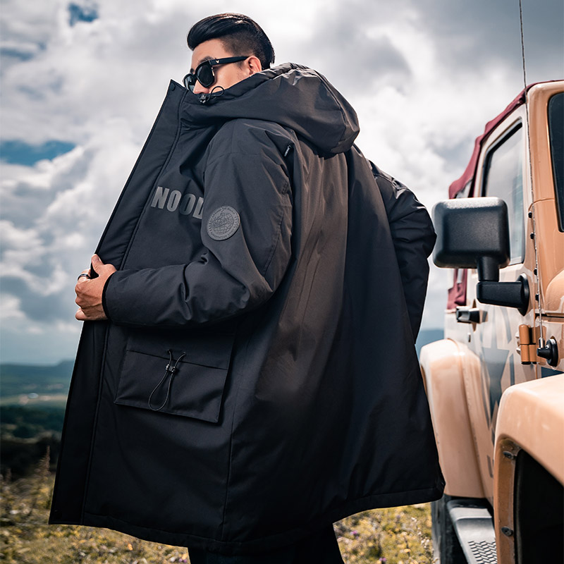 GXXH大码连帽加厚羽绒服男中长款男宽松休闲冬季加肥加大工装外套