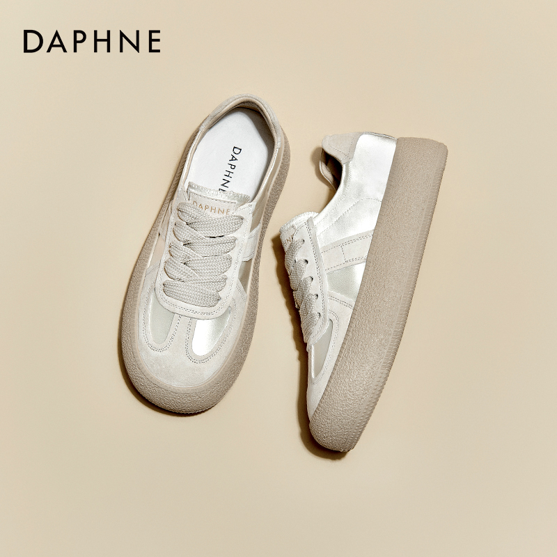 达芙妮2025春秋女鞋时尚百搭舒适德训鞋女复古厚底小白鞋女板鞋