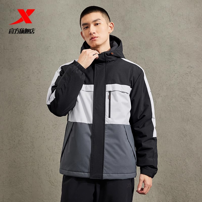 特步男装加厚保暖连帽棉服冬季新款男子休闲运动防风厚外套