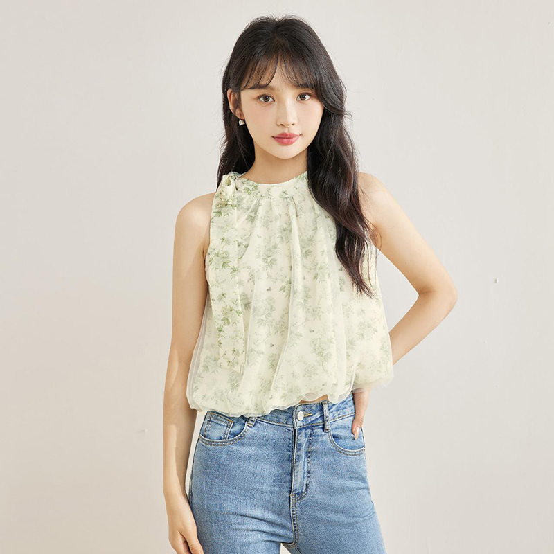 背心吊带女2025夏季新款法式气质名媛淑女范甜美减龄挂脖雪纺上衣