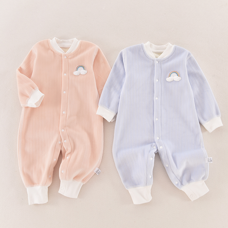 婴儿秋冬加绒连体衣宝宝衣服无骨保暖哈衣新生儿长袖加厚爬爬服