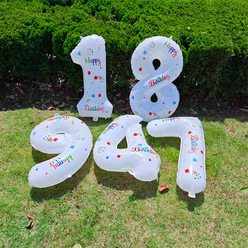 网红ins风32寸白色铝膜数字生日气球派对小雏菊场景布置拍照道具