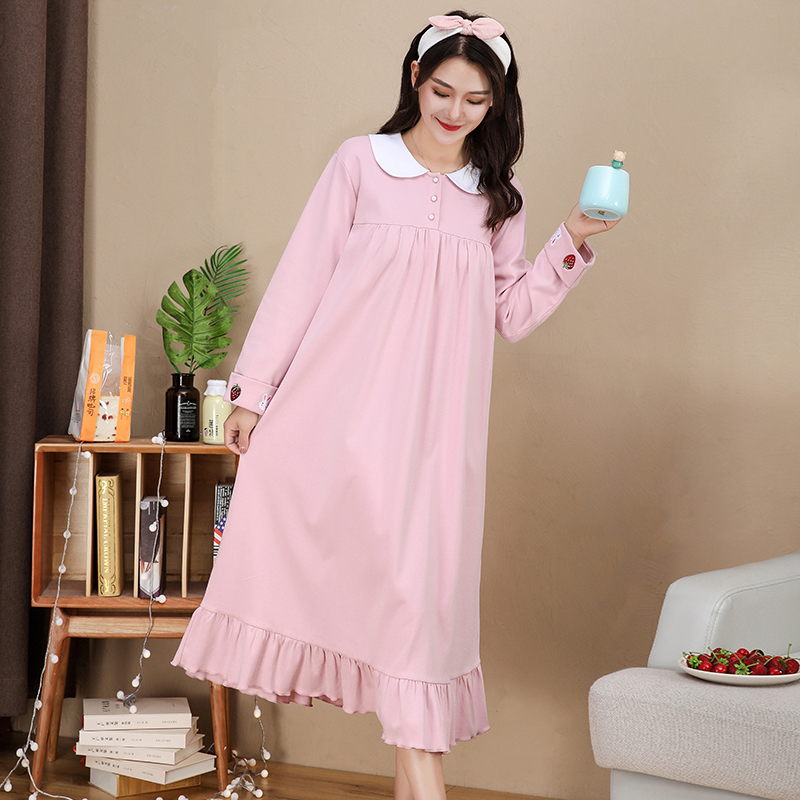 睡裙女款春秋季长袖纯棉宽松大码长款过膝韩版可爱睡衣可外穿春秋