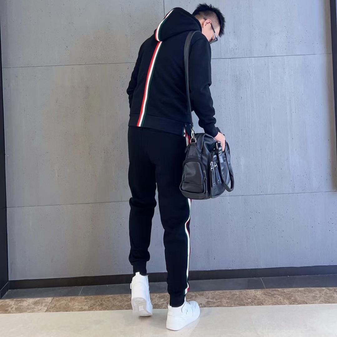 2025秋季新款男士休闲运动套装连帽潮流帅时尚百搭外套修身两件套