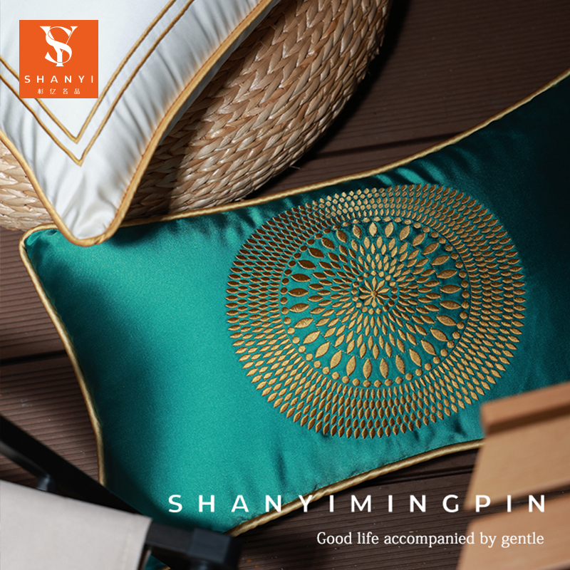 杉亿名品【轻奢刺绣腰枕单枕套】沙发靠背垫可拆洗绸缎汽车高档