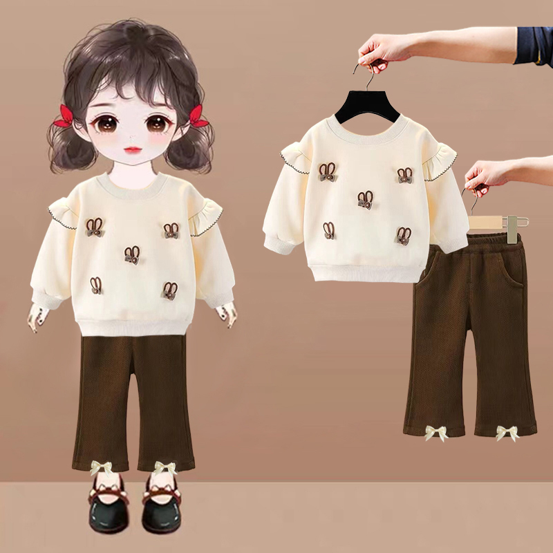 女童早春装两件套装2025春秋新款卫衣小女孩宝宝洋气休闲网红潮装