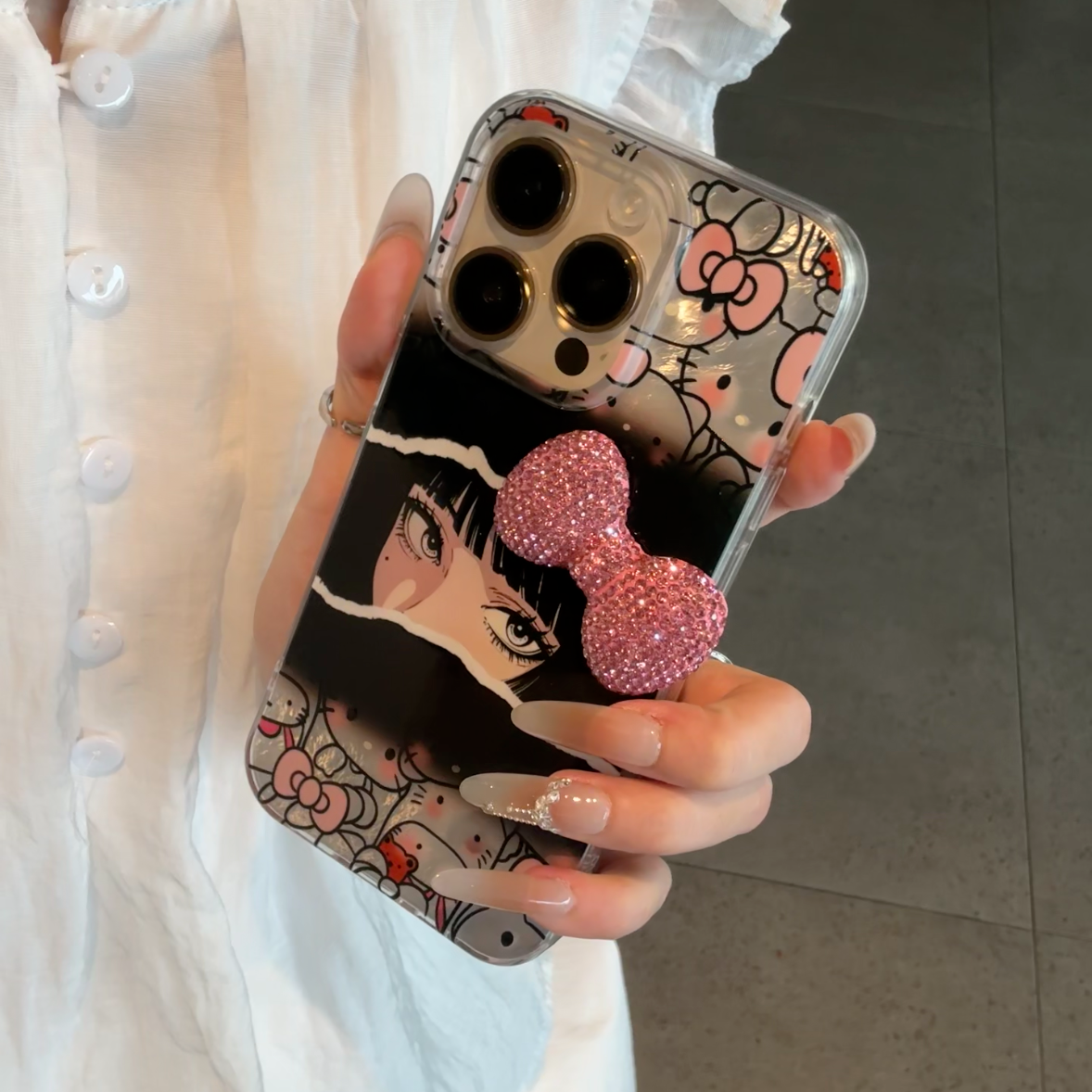 欧克里里少女粉钻蝴蝶结适用苹果16漩涡手机壳华为oppo小米14vivo