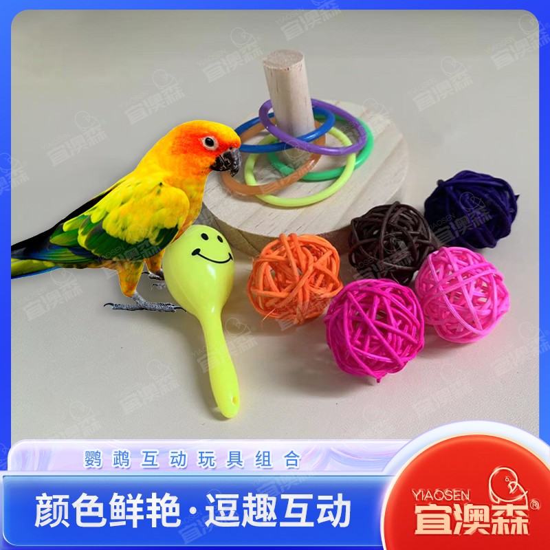鹦鹉啃咬玩具套圈沙锤铃铛球虎皮牡丹玄风鹦鹉鸟益智训练解闷原木