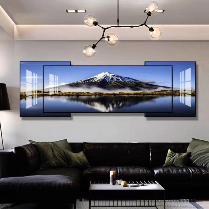 三联叠加客厅画【多款画面选择】晶瓷镶钻轻奢边框装饰画现代风