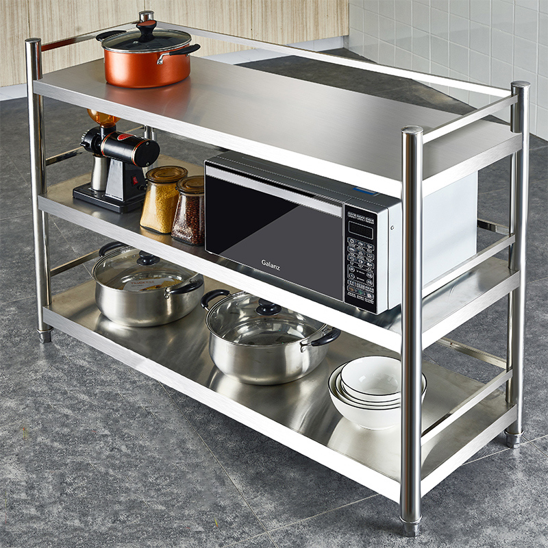 更厚三分之一不锈钢厨房置物架落地置物架收纳微波炉架子储物货架