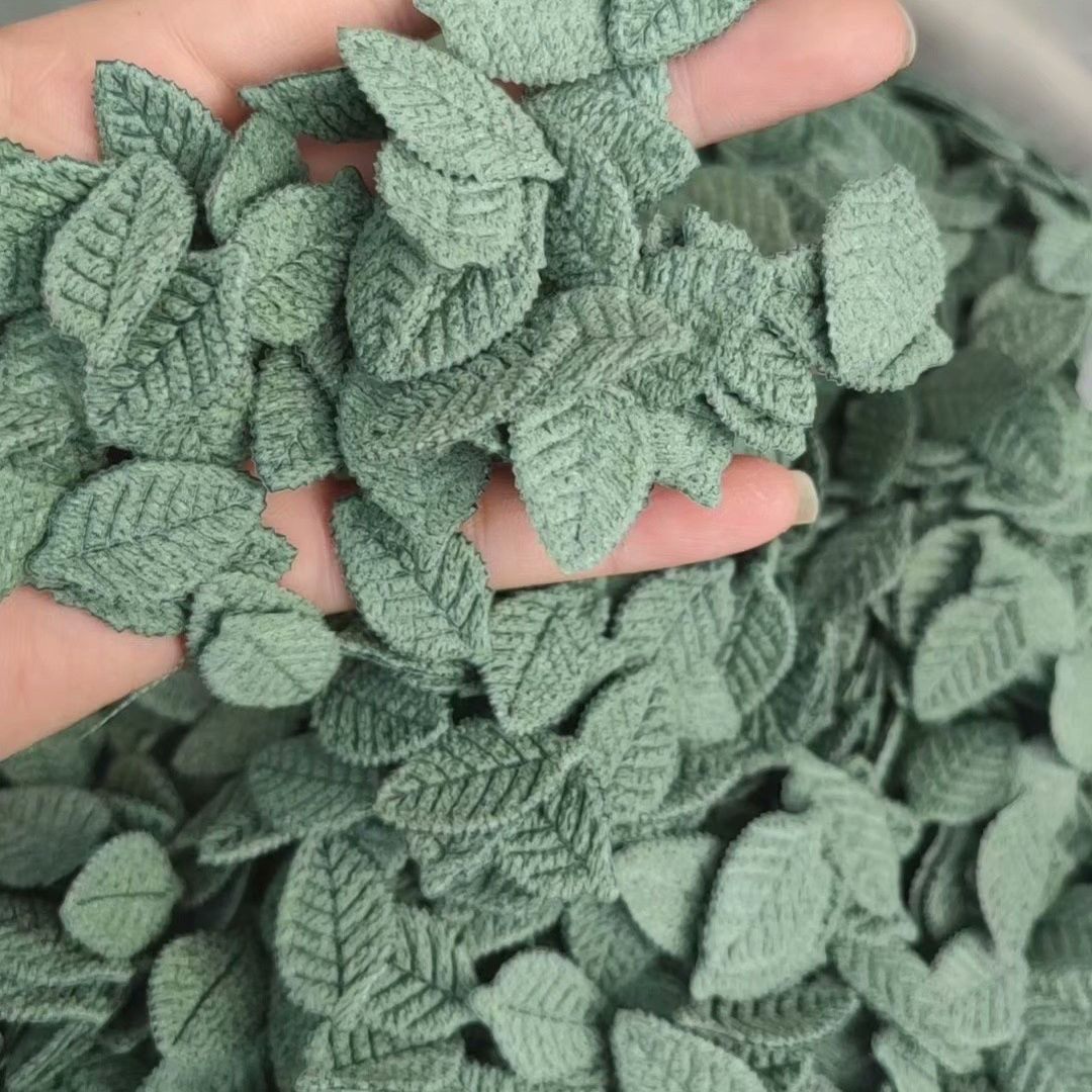 玖阁家《1送1》绿色毛线叶子贴花工艺品头饰发夹装饰DIY花朵配件