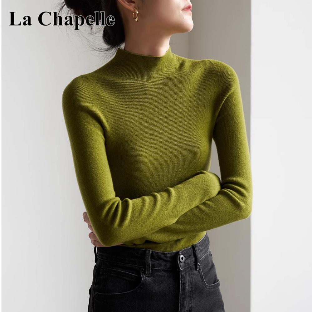 拉夏贝尔通勤气质半高领长袖针织衫毛衣女秋冬季女装百搭打底上衣