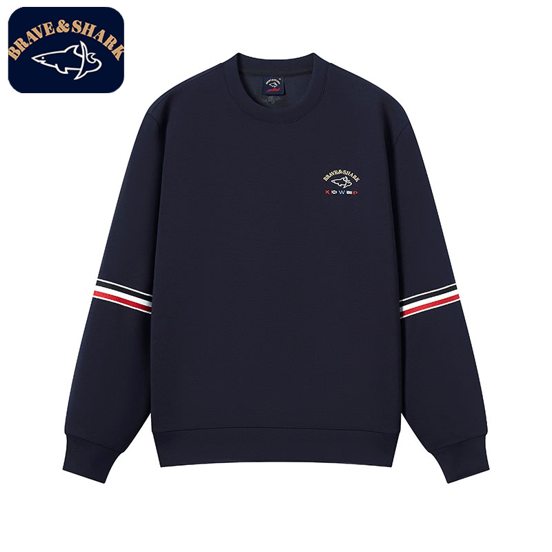 【官方正品】BRAVE&SHARK/鲨鱼卫衣男圆领时尚休闲潮流刺绣打底衫
