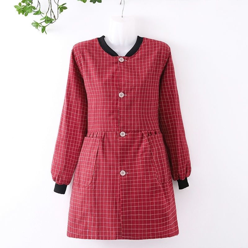 新款韩版厨房家用长袖优质棉布干活上班穿洋气漂亮工作服正穿衣