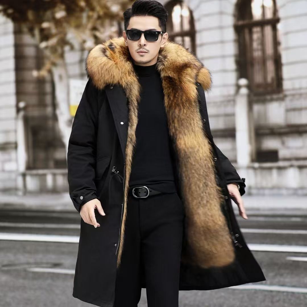 冬季派克服男士貂中长款可拆卸内胆皮毛一体加绒加厚中老年男装