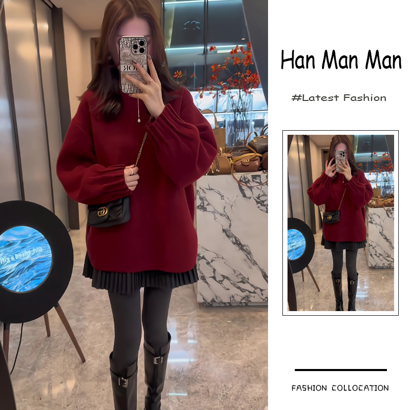 秋冬季流行穿搭一整套新款2024圣诞风新年针织毛衣百褶短裙两件套