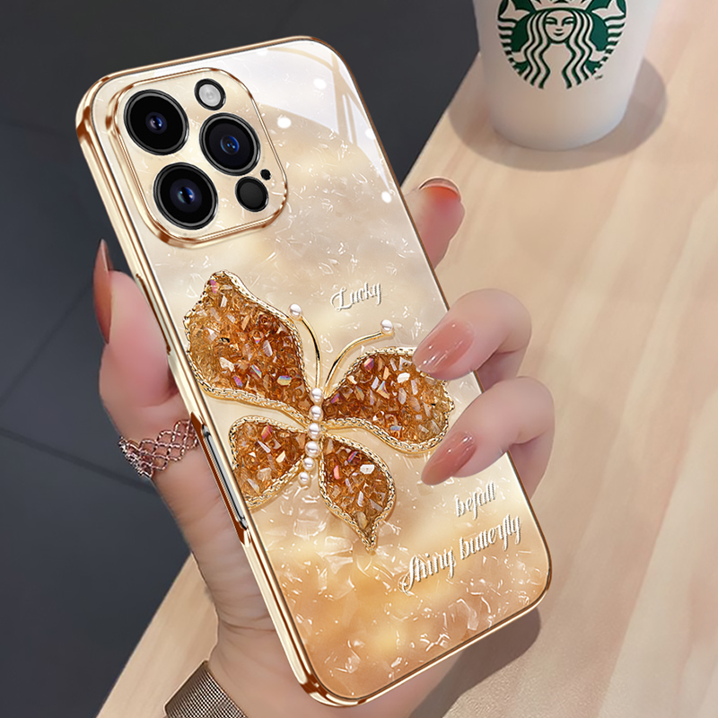 适用苹果17钻石蝴蝶手机壳新款iPhone16pro高档15promax高级感ins