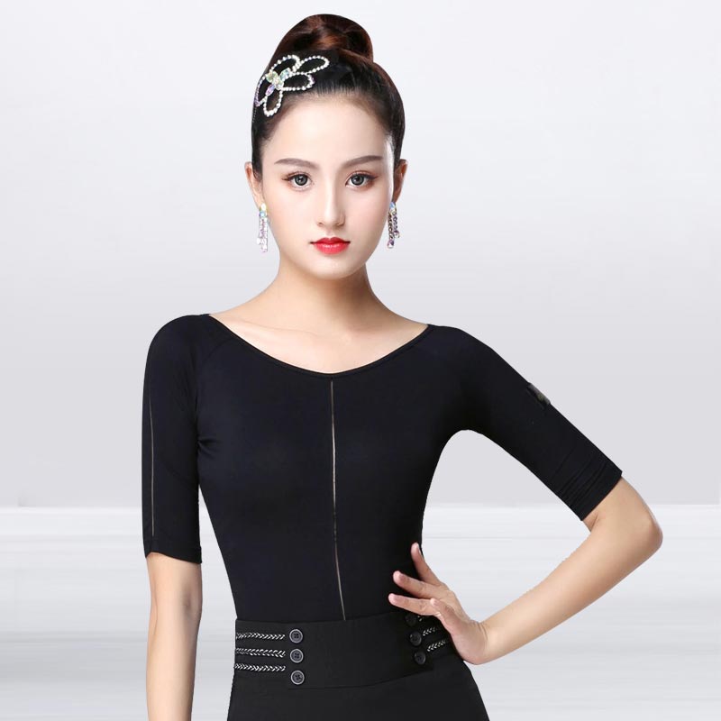 丹宝罗女士摩登舞练功服女上衣成人跳舞衣服舞蹈服装拉丁舞衣夏季