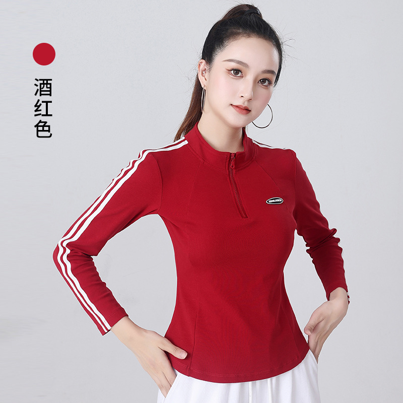 新款半拉链运动舞蹈健身长袖T恤XH