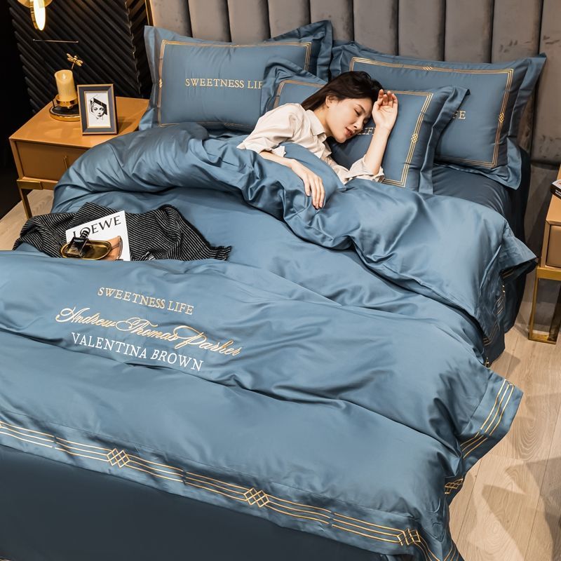 富安娜家纺160支高档新疆长绒棉床笠床单被套全棉四件套优质耐磨