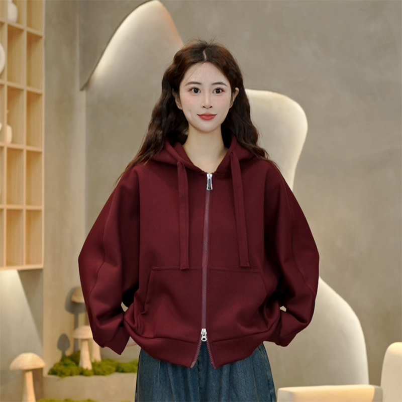 6618  秋冬新款加绒加厚韩系宽松纯色拉链外套女休闲上衣