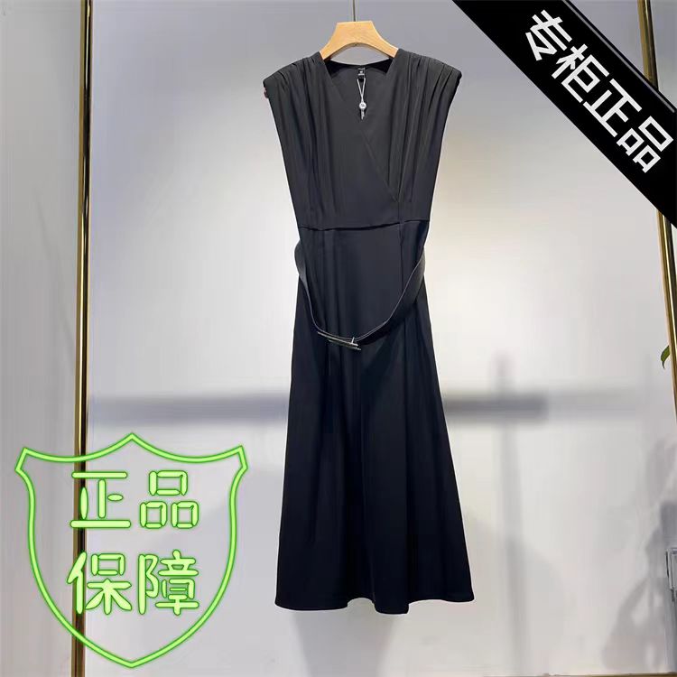 【Y2326】时尚V领高端气质修身显瘦无袖连衣裙