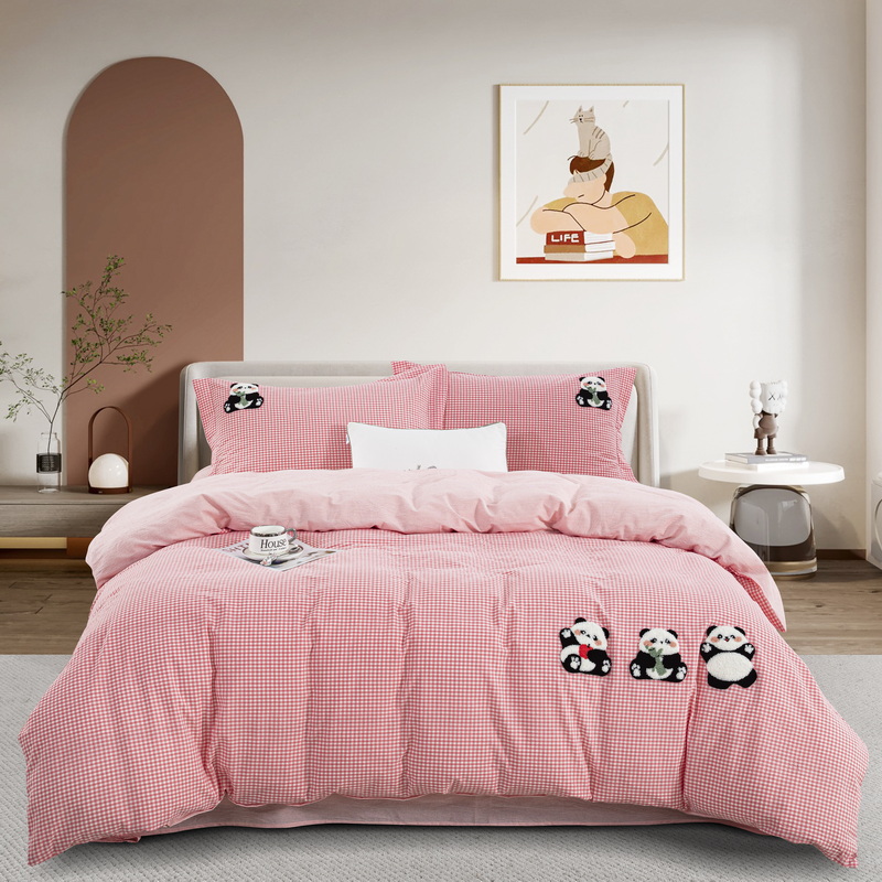 良品绘【小熊猫粉-立体工艺绣】纯棉毛巾绣少女心可爱A类宿舍四件套