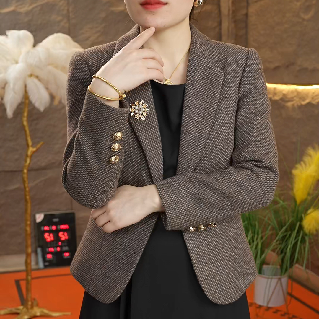 含羊毛毛呢小个子短款小西装外套女2025年新款气质女士西服M